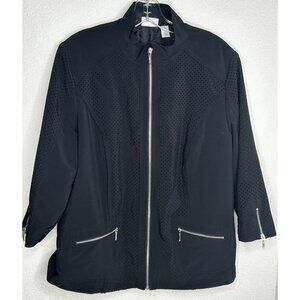Zenergy By Chicos Jacket Womens L Black Perforated Mesh Full Zip Moto Pockets